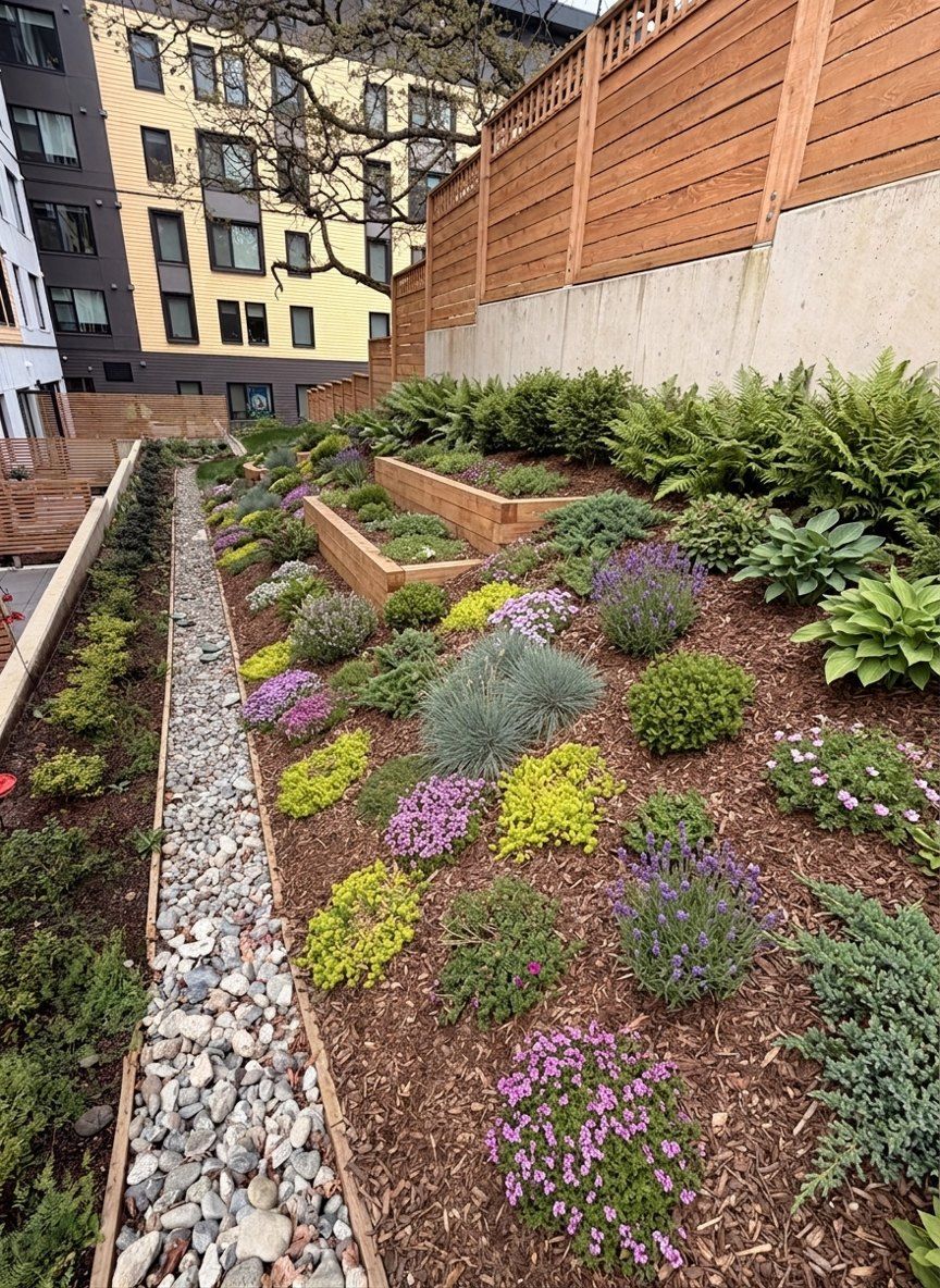 Landscaped slope and planting - O’Callaghan Landscaping Ltd.