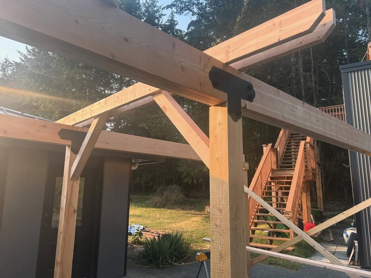 Custom outdoor living space - in progress - beam detail